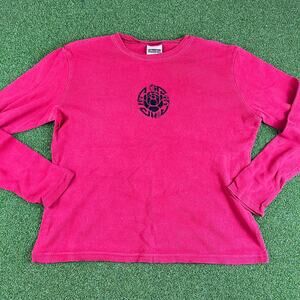 Vintage 90s Y2K Xhilaration Red Long Sleeve Rossette Detail Baby T Sz XL